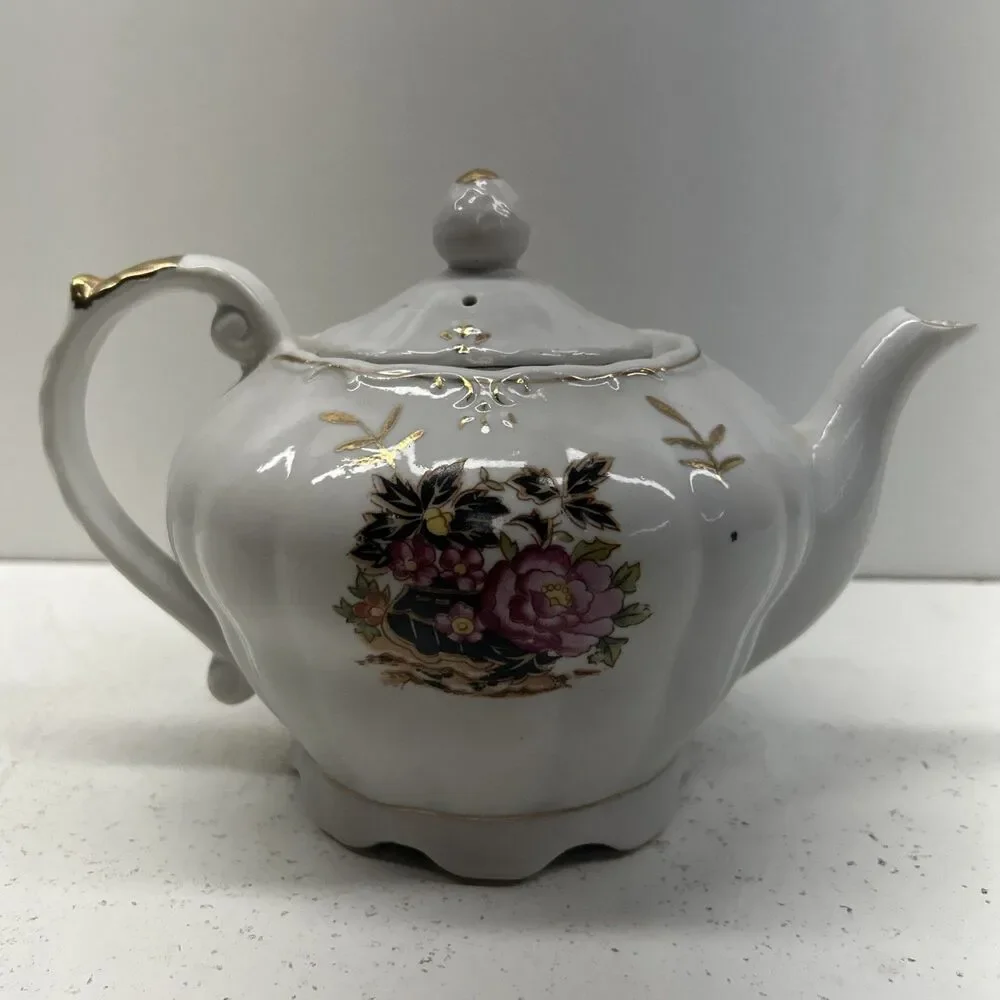 Vintage Floral‎ Musical Teapot Ceramic With Gold Trim Made In Japan